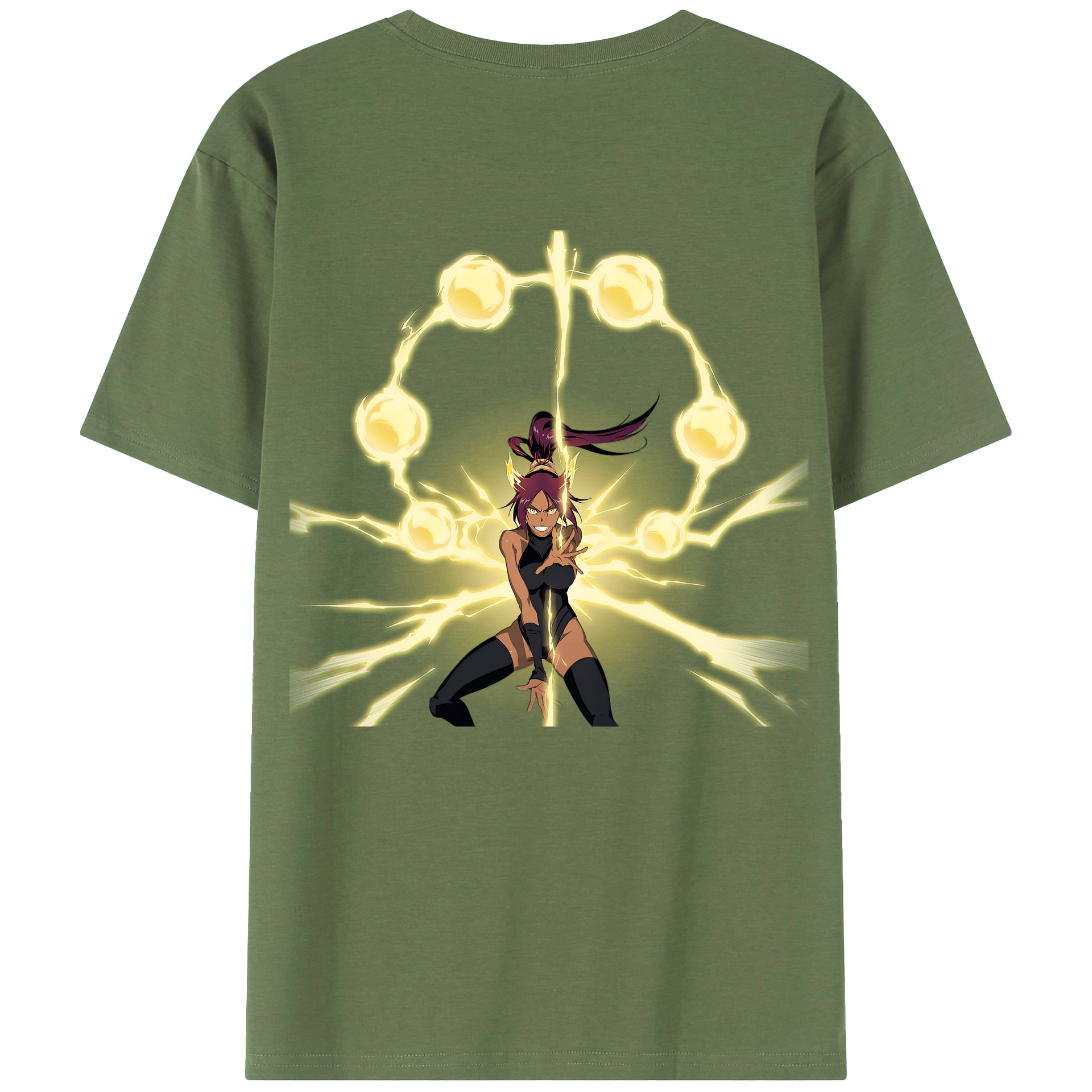 （画像用） ブリーチ 四楓院 夜一（しほういん よるいち） BLEACH Shihouin Yoruichi 綿100％ メンズ半袖Tシャツ（バックプリント） 通気性